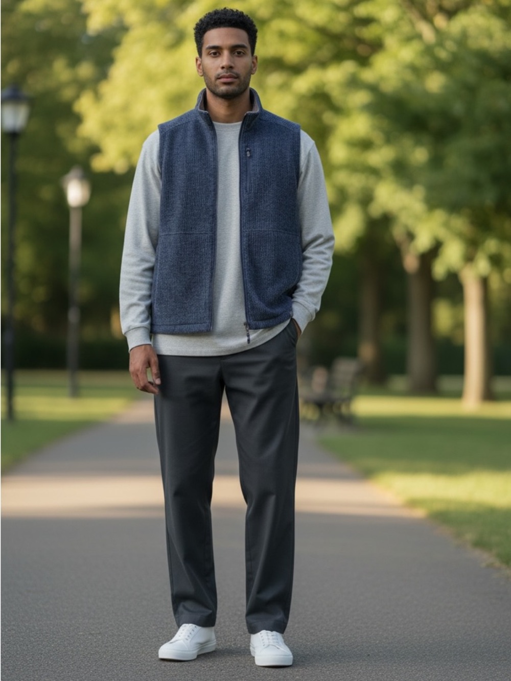 L.L. Bean Mens Slightly Fitted Sleeveless Rib Knit Fleece-Lined Vest XL Navy VGC